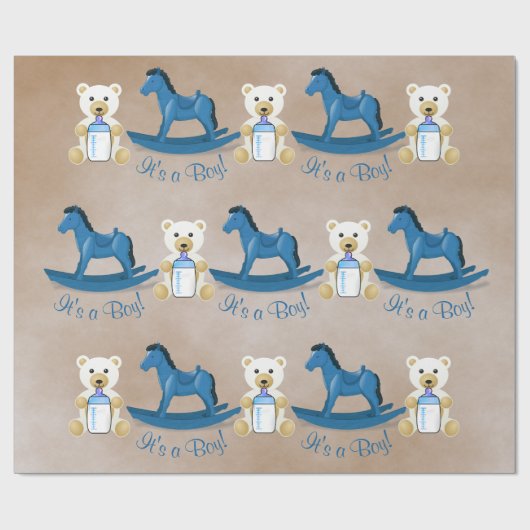 Papier Cadeau Blue Rocking Horse C'EST UN GARÇON ! (Plat)