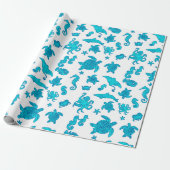 Papier Cadeau Blue Sea Life Motif sur White (Déroulé)