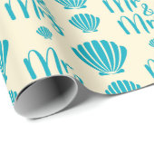 Papier Cadeau Blue Shells Summer Beach Wedding Jaune sans mer (Coin rond)