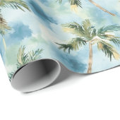 Papier Cadeau Blue Skies Tropical Island Palm Trees Birthday (Coin rond)