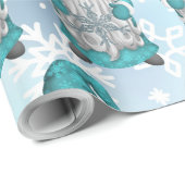 Papier Cadeau Blue Snowflake Gnome (Coin rond)