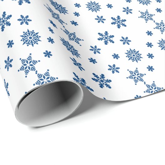 Papier Cadeau Blue Snowflakes Christmas Holiday Wrapper Paper (Coin rond)