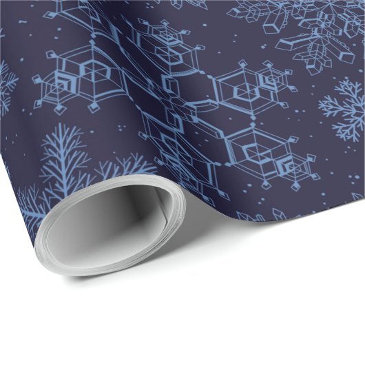 Papier Cadeau Blue Snowflakes on blue (Coin rond)