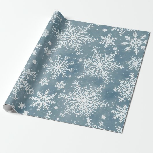 Papier Cadeau Blue Snowflakes Watercolor Winter Holiday (Déroulé)