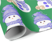 Papier Cadeau Blue Snowman with Brown & White Bunnies (Coin rond)