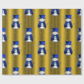 Papier Cadeau Blue Snowmen à Noël d'or (Plat)