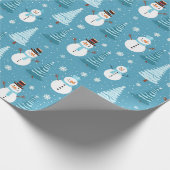 Papier Cadeau Blue Snowmen Arbre de Noël Enfants Motif Cadeau (Coin)