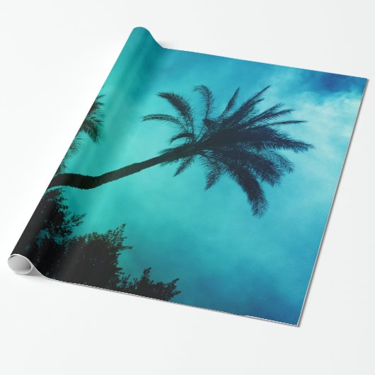 Papier Cadeau Blue Sunset Hawaiian Palm Trees Exotiques & Plage (Déroulé)