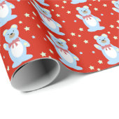 Papier Cadeau Blue Teddy Bears on red background (Coin rond)