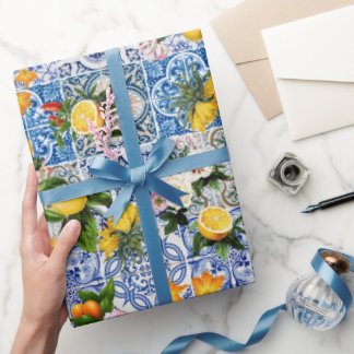 Papier Cadeau Blue Tiles Mediterranean Pattern