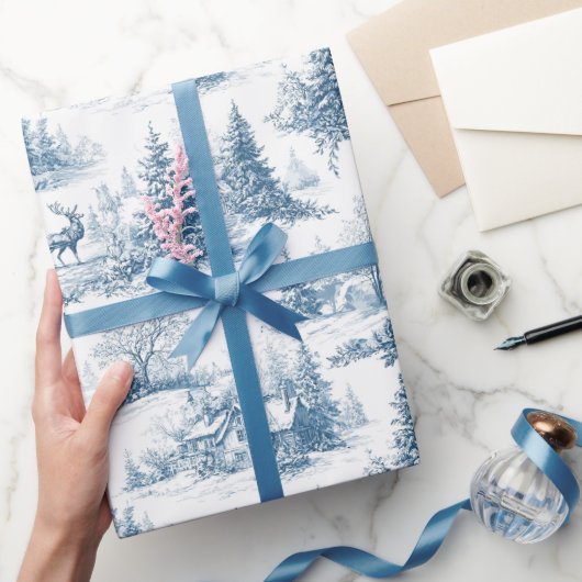 Papier Cadeau Blue Toile Christmas Pattern (Cadeaux)