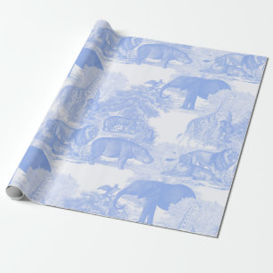 Papier Cadeau Blue Toile Jungle Animaux Safari Chinoiserie
