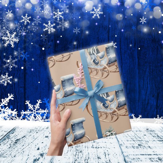 Papier Cadeau Blue Vintage Christmas Sleigh |