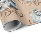 Papier Cadeau Blue Vintage Christmas Sleigh | (Coin rond)