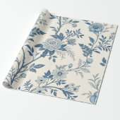 Papier Cadeau Blue Vintage Floral Pattern (Déroulé)