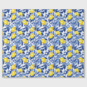 Papier Cadeau Blue Watercolor Lemon Pattern (Plat)