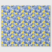 Papier Cadeau Blue Watercolor Lemon Pattern  (Plat)