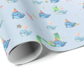 Papier Cadeau Blue Whale Party Pattern Wrapping Paper (Coin rond)