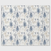 Papier Cadeau Blue White Christmas Trees Deer (Plat)