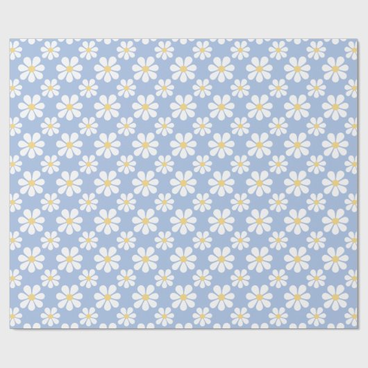Papier Cadeau Blue White Daisy Pattern  (Plat)