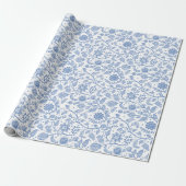 Papier Cadeau Blue White Floral Botanical Boho Pattern Whimsical (Déroulé)