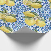 Papier Cadeau Blue White Lemon Tile Mediterranean Pattern (Coin)