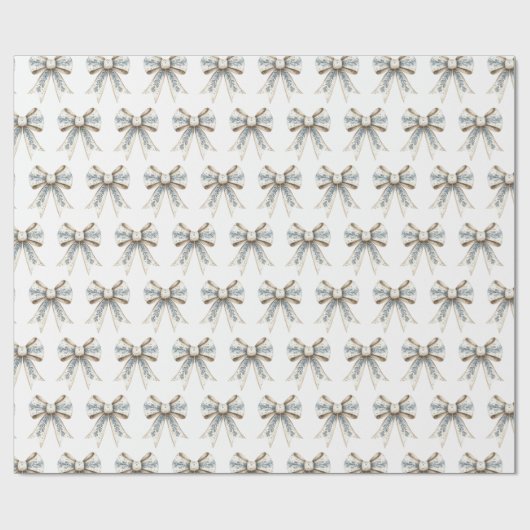 Papier Cadeau Blue White Nordic Cream Bows Christmas (Plat)