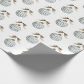 Papier Cadeau Blue White Nordic Ornaments Cream Bow Christmas (Coin)