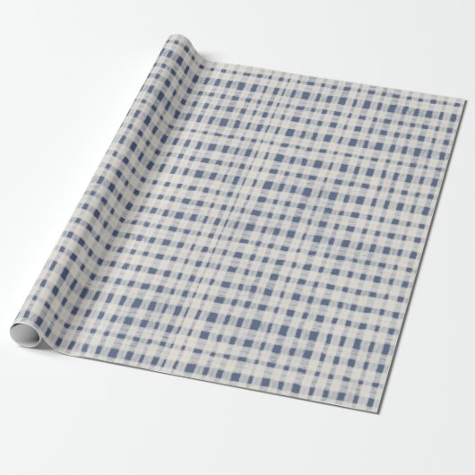 Papier Cadeau Blue White Plaid Stripes Christmas (Déroulé)