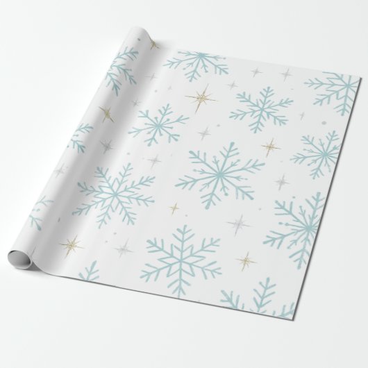 Papier Cadeau Blue & White Snowflake Sparkle Wrapping Paper  (Déroulé)