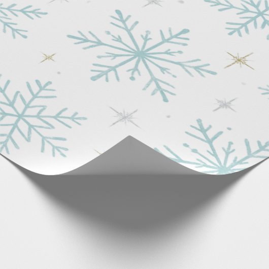 Papier Cadeau Blue & White Snowflake Sparkle Wrapping Paper  (Coin)