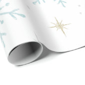 Papier Cadeau Blue & White Snowflake Sparkle Wrapping Paper  (Coin rond)
