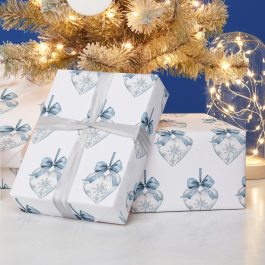 Papier Cadeau Blue White Snowflakes Bows Hearts Christmas (Vacances)