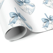 Papier Cadeau Blue White Snowflakes Bows Hearts Christmas (Coin rond)