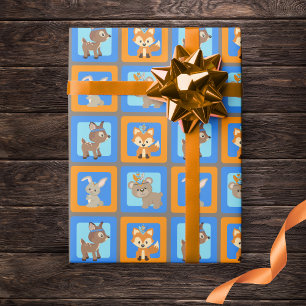 Papier Cadeau Blue Wild One Woodland Animaux Enveloppement Papie