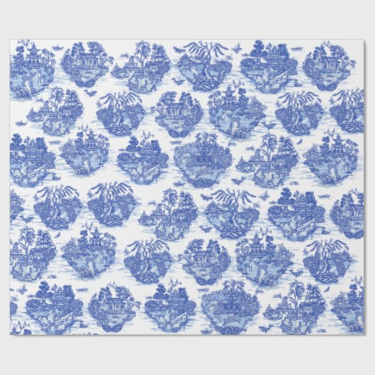 Papier Cadeau Blue Willow Animal Rabbit Cerf Fox Toile unique (Plat)