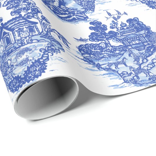 Papier Cadeau Blue Willow Animal Rabbit Cerf Fox Toile unique (Coin rond)