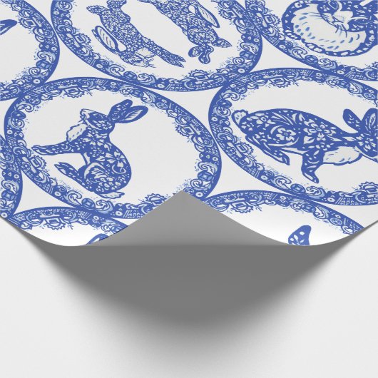 Papier Cadeau Blue Willow Rabbit Ile Whimsical de lapins (Coin)