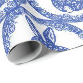 Papier Cadeau Blue Willow Rabbit Ile Whimsical de lapins (Coin rond)