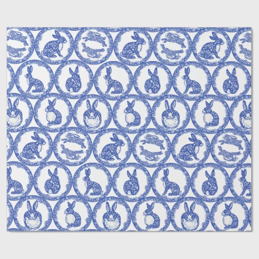 Papier Cadeau Blue Willow Rabbit Whimsical Isle of Rabbits Wrapp (Plat)