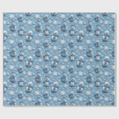Papier Cadeau Blue Winter Christmas Sowman & Snowflakes (Plat)