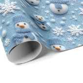 Papier Cadeau Blue Winter Christmas Sowman & Snowflakes (Coin rond)