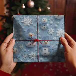 Papier Cadeau Blue Winter Christmas Sowman & Snowflakes