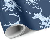 Papier Cadeau Blue Winter Snowflakes Noël Cerf (Coin rond)