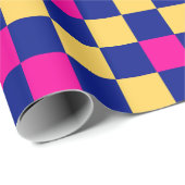 Papier Cadeau Blue Yellow Pink Checkered Pattern Design  (Coin rond)