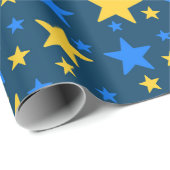 Papier Cadeau Blue & Yellow Star Pattern Gift Wrapping Paper (Coin rond)