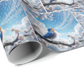 Papier Cadeau Bluebird chante sur une branche de cerisier (Coin rond)