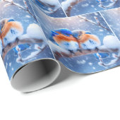 Papier Cadeau Bluebirds sur une branche de neige (Coin rond)