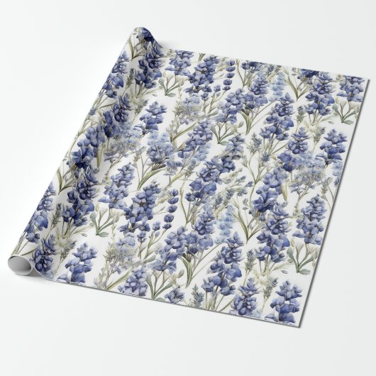Papier Cadeau Bluebonnets Fleurs Bleu Aquarelle Fleurs sauvages (Déroulé)