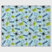 Papier Cadeau Blues atomiques et vert sur bleu à grande échelle (Plat)